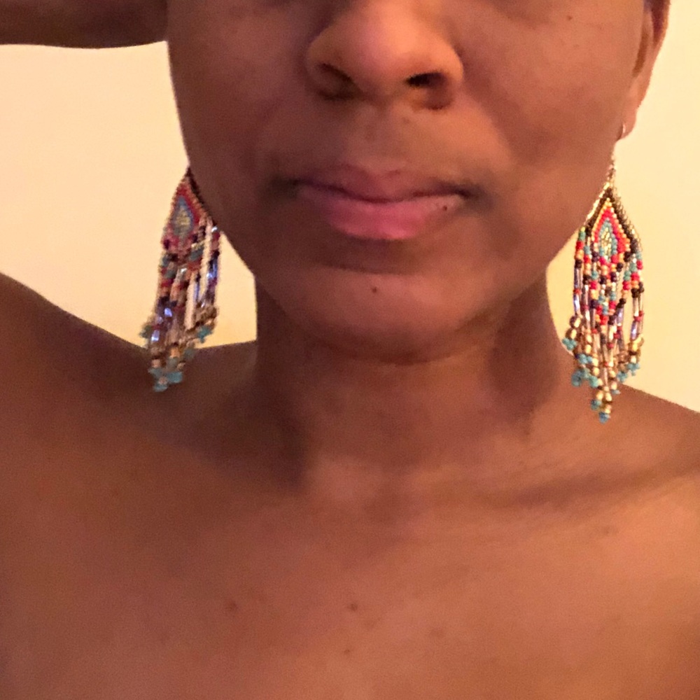 NEW Tassel Beaded Handmade Mexican Earrings - Picture 2 of 2